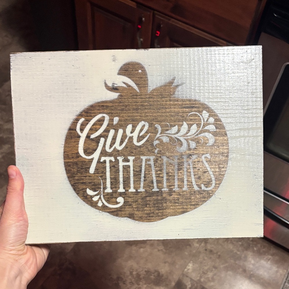 Rustic 'Give Thanks' Wooden Sign